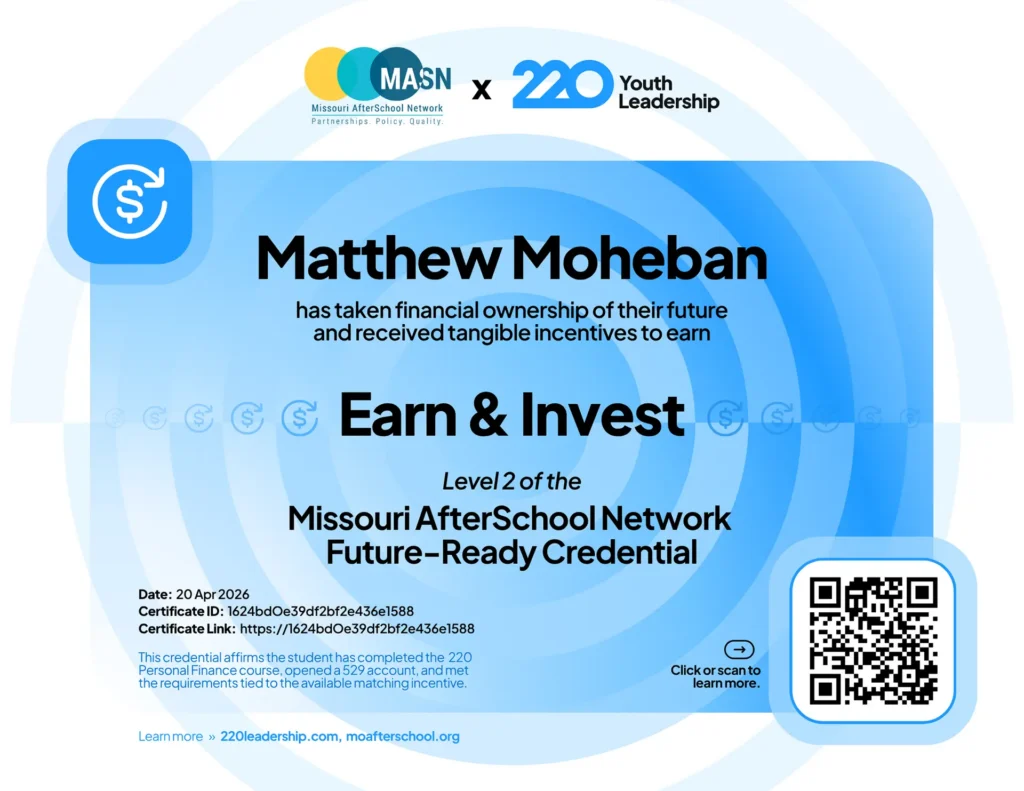 Earn & Invest credential certificate