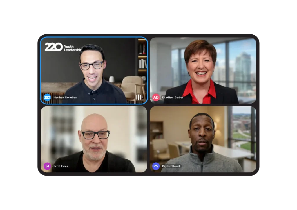 Simulated 4-way Zoom call with recent industry speakers